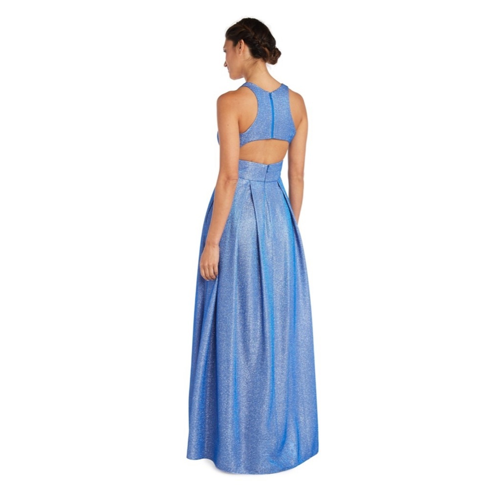 Morgan & Co. Textured Metallic Racerback A-Line Gown - Picture 2 of 3